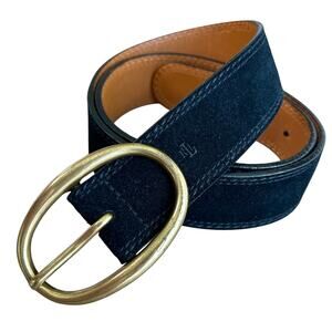 Lauren Ralph Lauren Black Suede Leather Belt Solid Brass Oval Buckle Size Medium